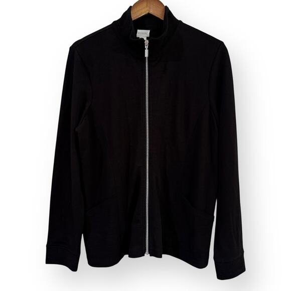 Weekends By Chico's French Terry Mock Neck Jacket Black Lightweight Size 1 M-8 - Picture 1 of 7